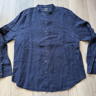 Todd Snyder x Baird McNutt XXL Irish Linen Navy Band Collar Button up Shirt