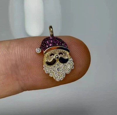 1.50Ct Round Cut Moissanite Jingle Bell Santa Pendant 14K Yellow Gold Plated