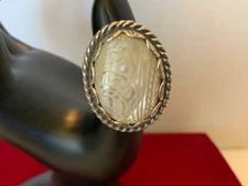 Rare Vintage Carolyn Pollack Sterling Carved Mother of Pearl Rodeo Ring SZ 6 USA