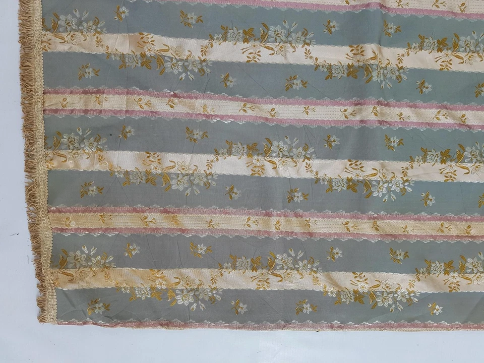 Antique French Brocade Striped Floral Panel 75x37 inches - Image 2 of 4