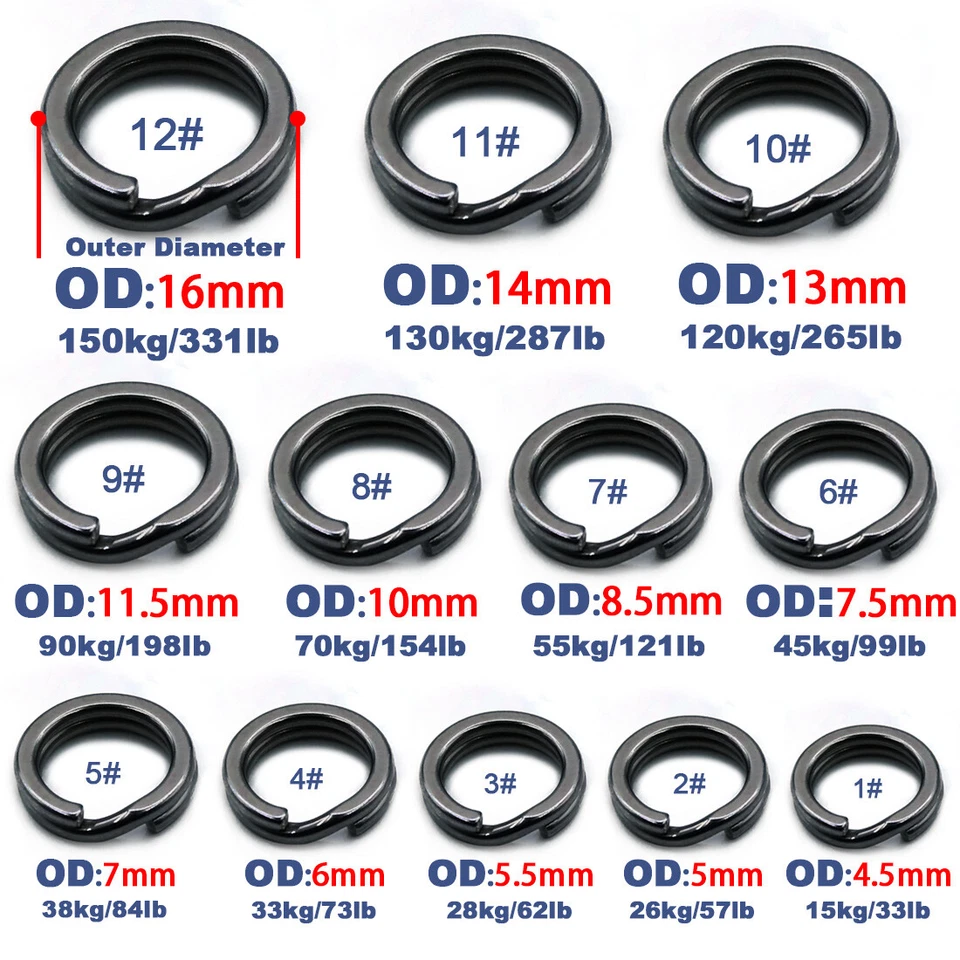 50 Stück Lua Angelköder Split Ring Schwer Edelstahl Verbinder für 33 ~ 331 Pfund - Bild 2 von 4