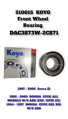 1 KOYO Japanese Front Wheel Bearing For 92-00 Honda Civic, Civic Del Sol W/O ABS