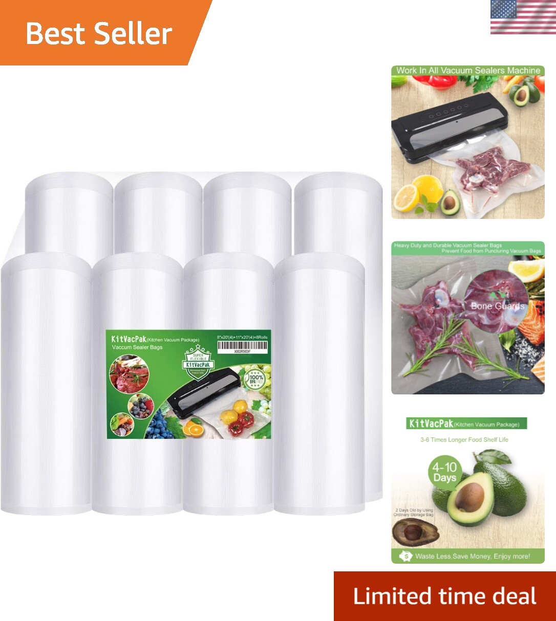 Vacuum Sealer Bags Rolls 8x20 and 11x20 BPA Free Commercial Grade Food Storage