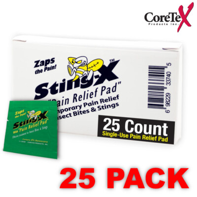 CoreTex 33740 StingX Insect Sting Pain Relief Wipes (Pack of 25)