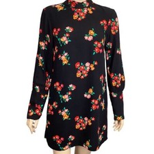 Zara Black Multicolor  Floral print High Neck Shift mini Dress size small