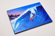 Jim Krogle Signed Hand painted Art Tile SURFING SURF ...Size nice