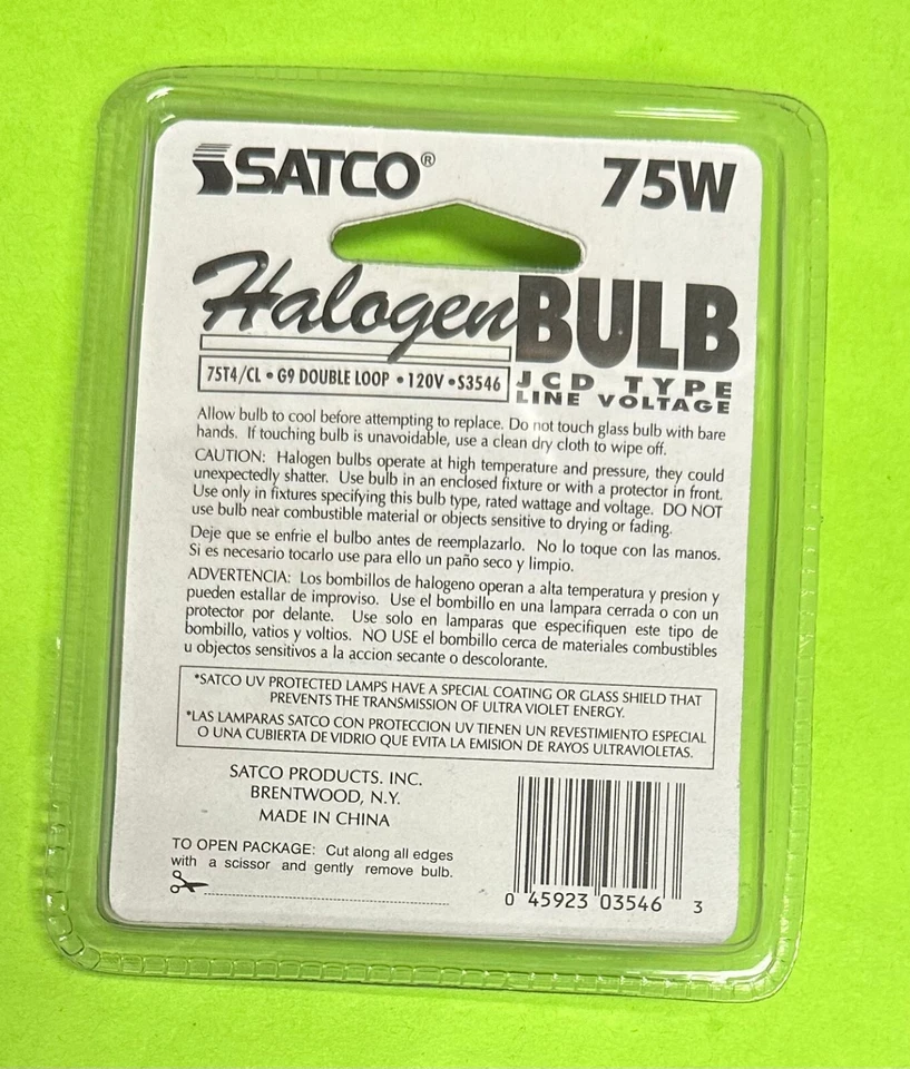 SATCO S3546 75W 120V 75 WATT HALOGN G9 DOUBLE LOOP BASE LIGHT BULB - Image 2 of 2