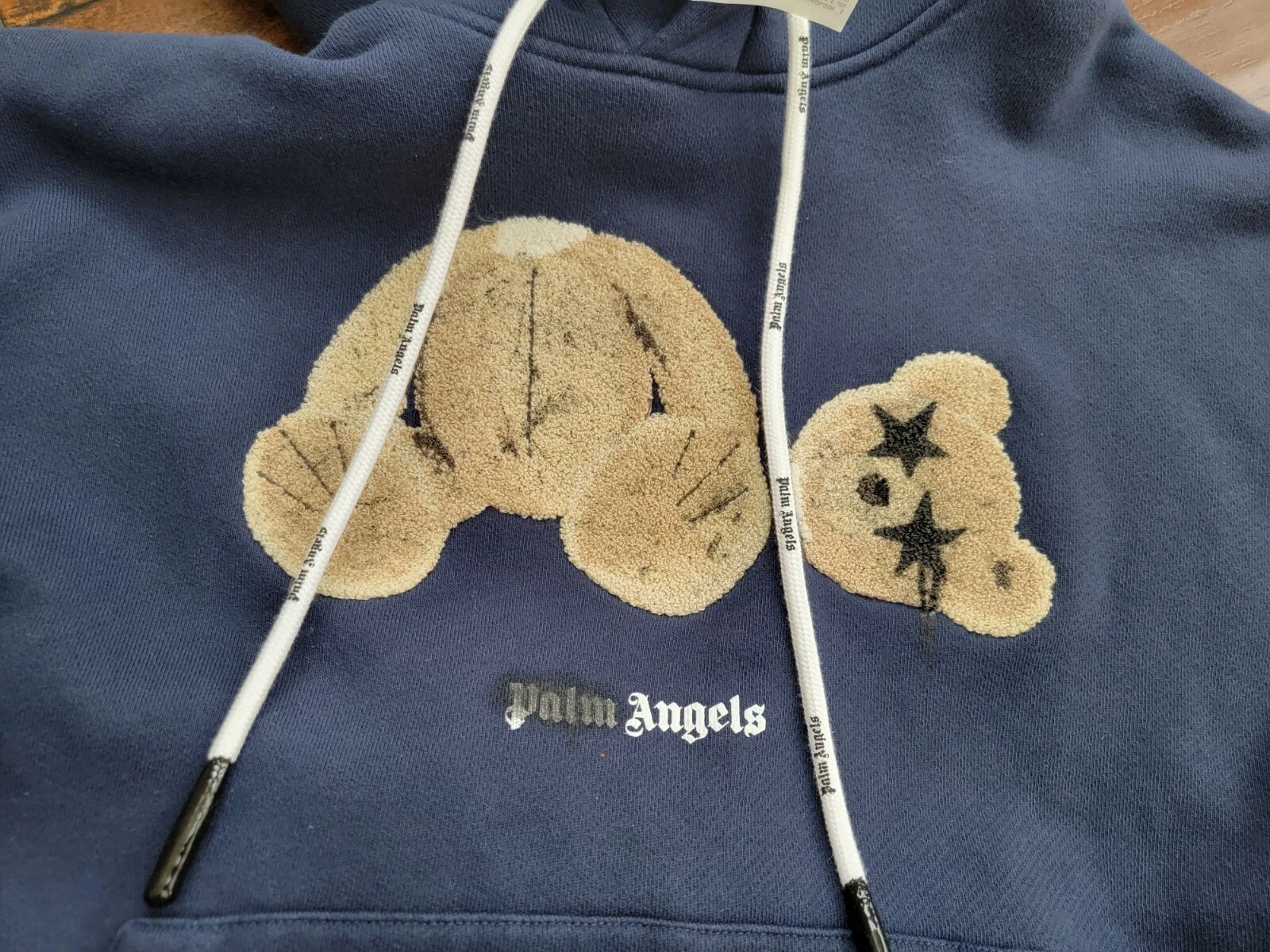 Felpa con cappuccio blu navy motivo orso spray Palm Angels taglia: Large