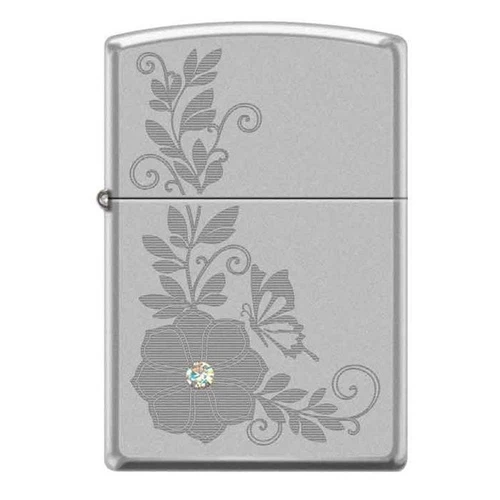 Zippo Lighter - Flower w/ Swarovski Crystal Satin Chrome - 853435