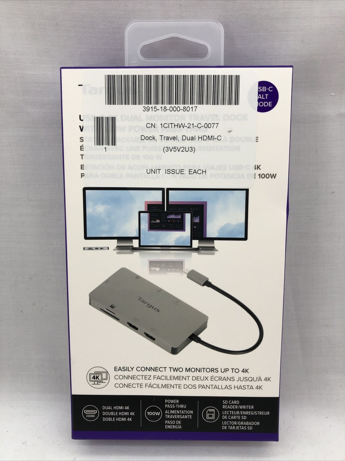 NEW Targus USB-C Dual HDMI 4K Docking Station with 100W PD Pass-Thru DOCK423TT