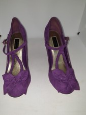 Tommy & Kate Ltd Edition UK 3 Purple  Suede Look Ribbon Retro Style Cunky Heel 
