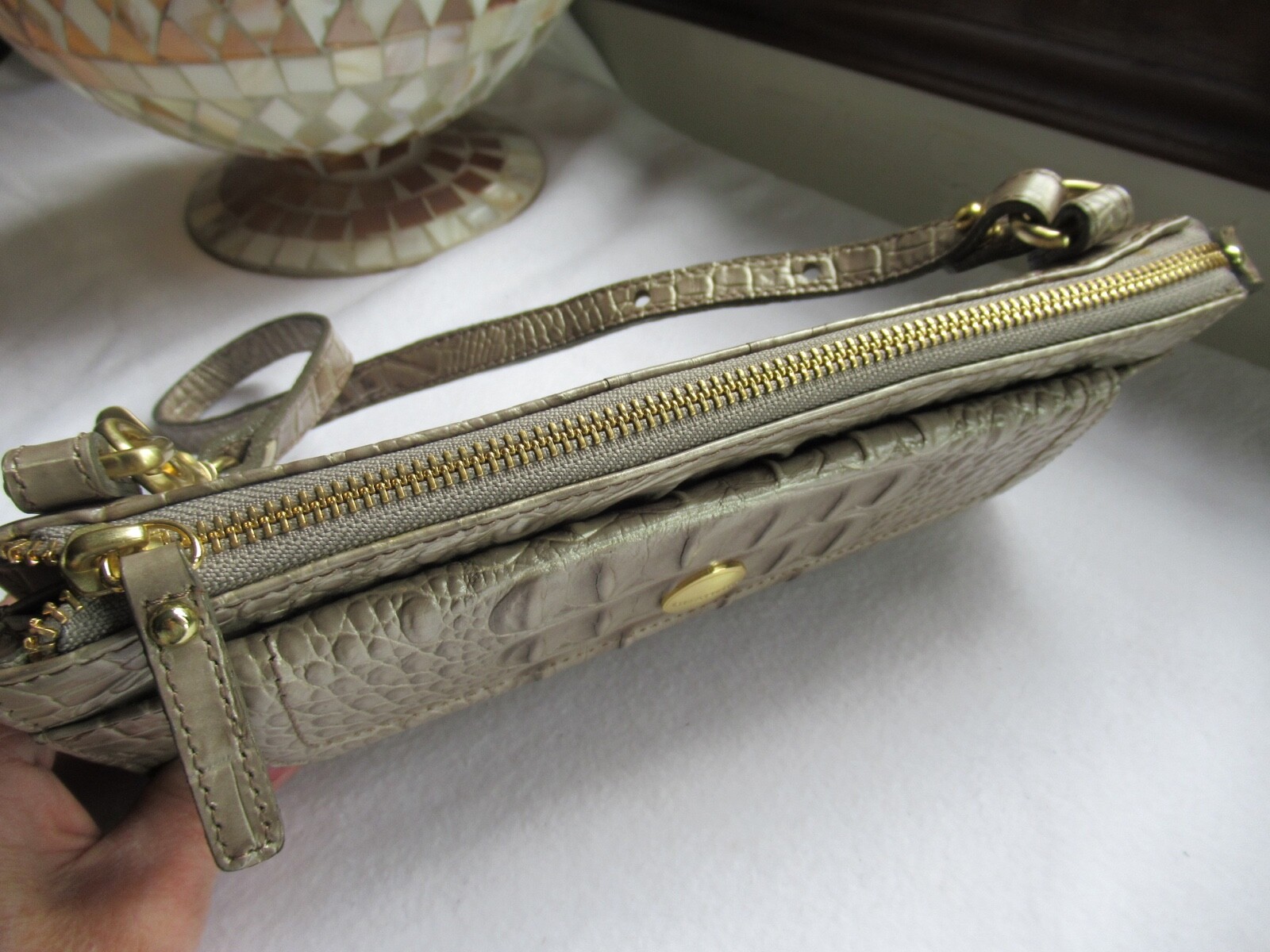 Brahmin Melbourne Taupe Croc Embossed Leather Wristle… Gem