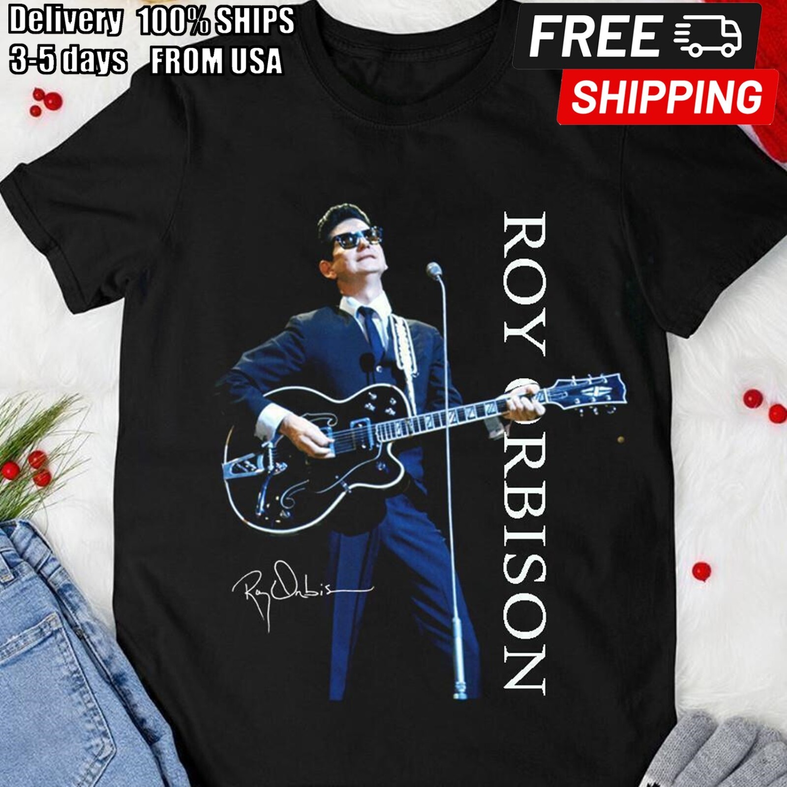 Roy Orbison 1960 on stage blue playing guitar Gift For Fans Shirt AN908