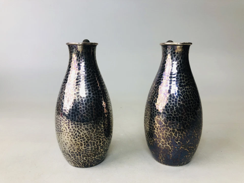 Y6025 CHOUSHI Plata Tokkuri botella sake caja firmada japonés vintage antiguo Foto 2 de 4