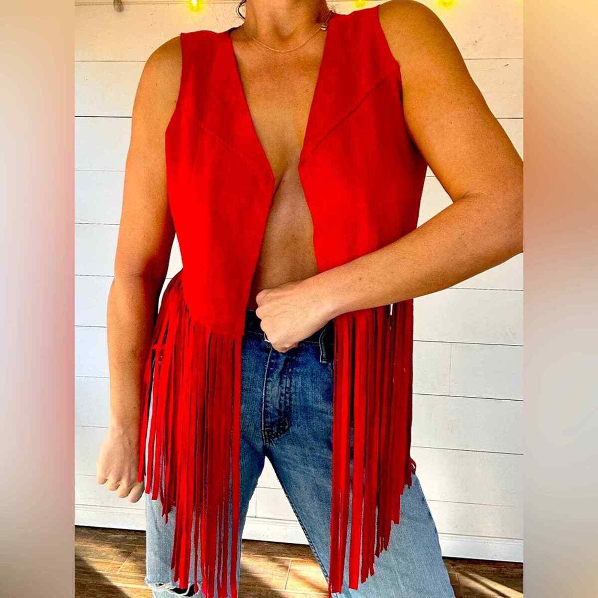 Crazy Train red fringe vest L | eBay
