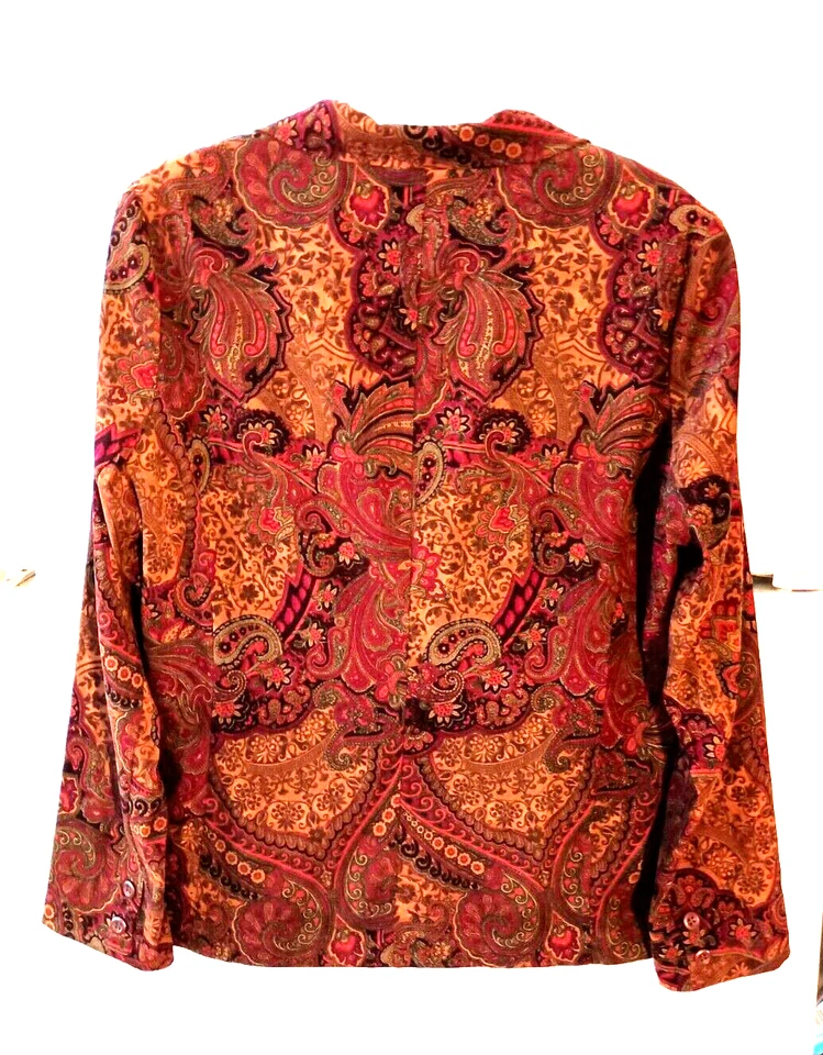 CHAQUETA BLAZER VINTAGE SUSAN GRAVER PAISLEY FLORAL LIGERA PIEL MELOCOTÓN TALLA L Foto 3 de 4