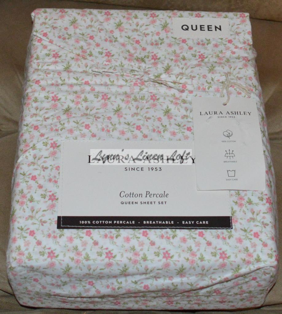 LAURA ASHLEY Evie Pink Floral QUEEN SHEET SET 4P NEW COTTON PERCALE eBay