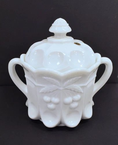 Westmoreland - Cherry Thumbprint - Milk Glass - Cookie Jar - 1960s