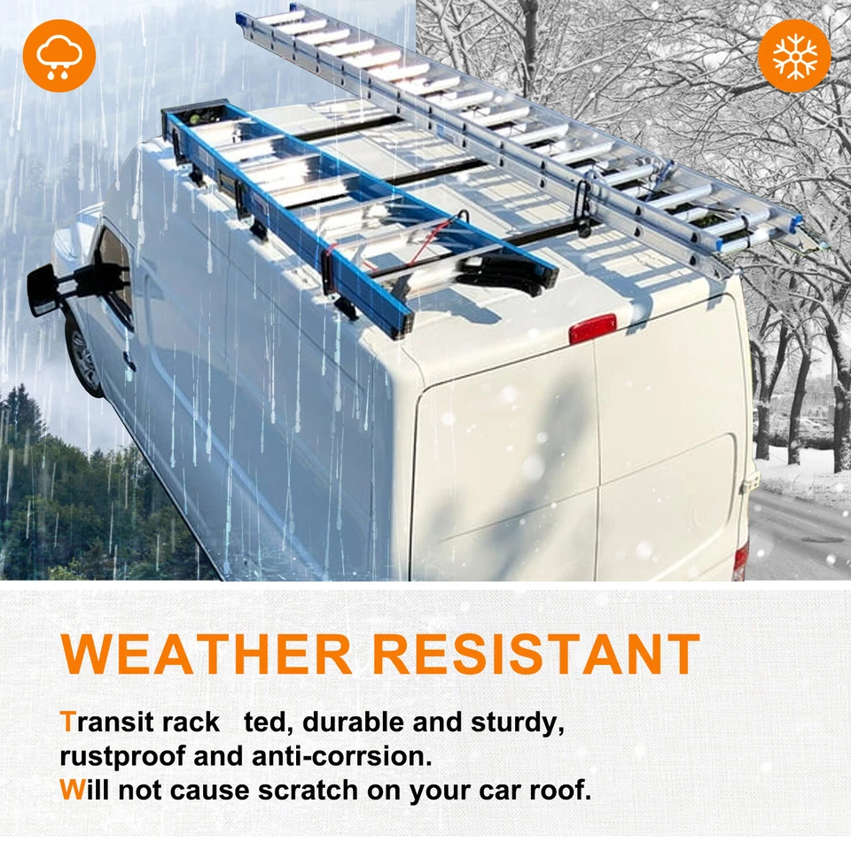 Baca de techo con escalera de 54" 3 barras con rodillo de carga para Ford Transit 150 250 350 2015-2024 Foto 3 de 4