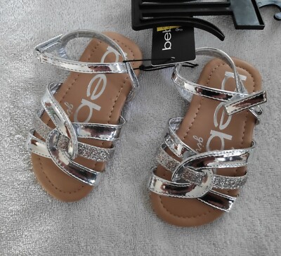 BEBE Toddler Girl Silver Sparkle Sandals Metallic Size Baby