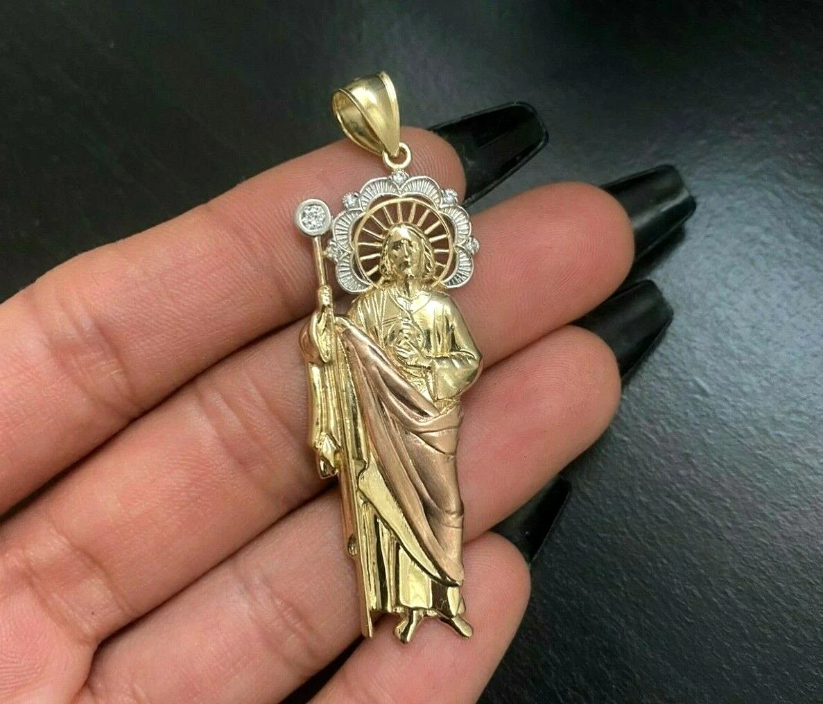 Large New 14k Gold St Jude Pendant Religious Charm San Judas Tadeo Medalla Oro