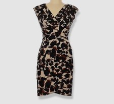 159 Adrianna Papell Women's Beige Animal-Print Ruffle Sheath Dress Size 6