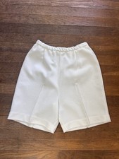 SEARS 60s 1960 s Vintage White Knit Pin Tucked High Waist Pull On Shorts S M