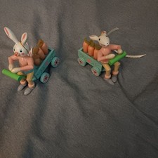Wooden Bunny With Cart of Carrots (Set Of 2) Easter