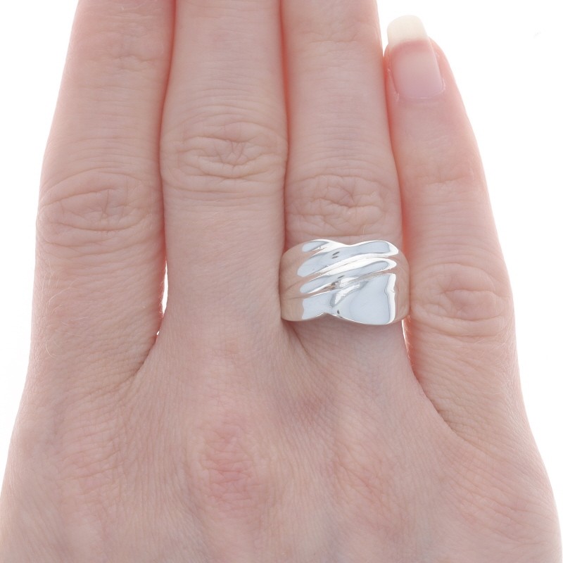 Sterling Silver Crossover Ripple Statement Band -… - image 2