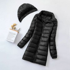 Women's Down Coat 90% Duck Down Coat Ultralight Long Hooded Jacket Puffer Coat