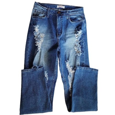Vibrant Stretch Blue Denim Distressed Jeans Size 11(W29) Pre-Owned