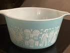 Vtg Pyrex Amish Butter print #473 1 Q Turquoise Castile Dish NO LID-READ