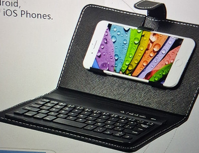 Black Matte Synthetic Leather Folio Case with Keyboard for Android/iOS Phones
