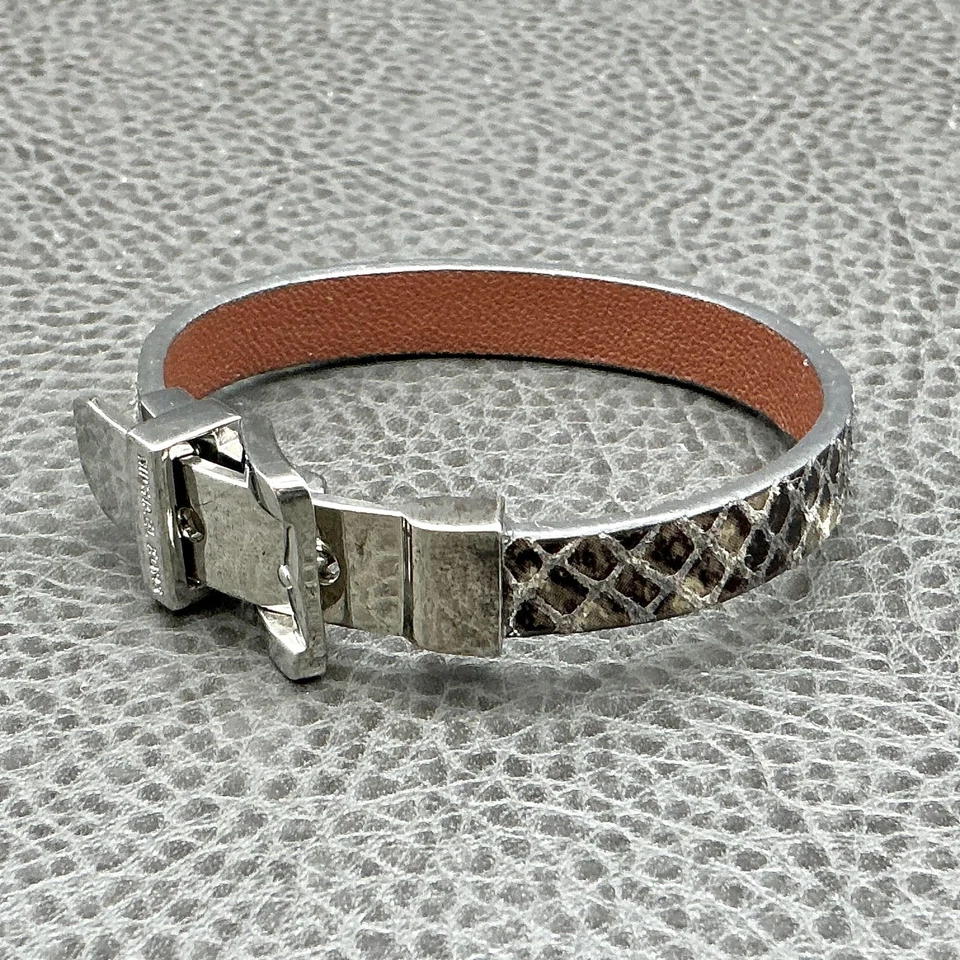 Браслет Michael Kors женский кожаный змеиная кожа серебристый с пряжкой дизайнерский 7 дюймов - Изображение 3 из 4