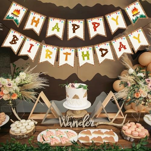 Camping Birthday Banner, Happy Camper Party Decorations for Boys Girls Adults - Picture 5 of 8