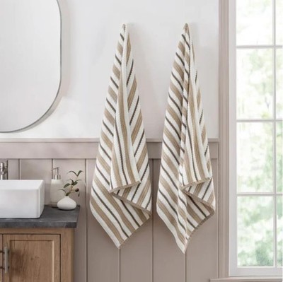 Welspun Bath Towels Tan Multicolor Striped 2-Pack 30'' X 58'' Cotton 600 GSM Soft