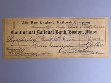 Rare train 1898 New England Railroad Co Continental Natl Bank Boston MA Check