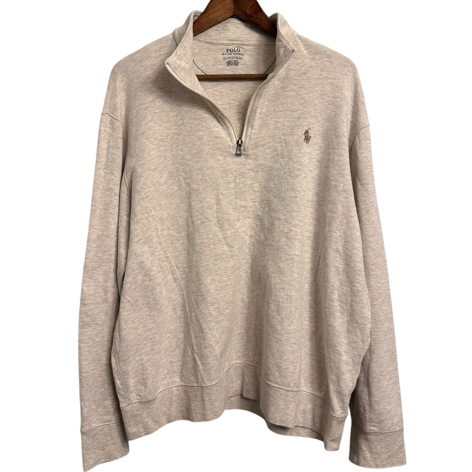 Polo Ralph Lauren 1 4 quarto zip pullover felpa marrone panna uomo XL pony