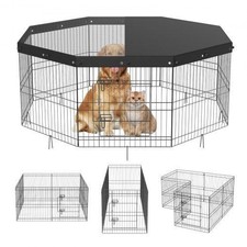 Dog Playpen 8 Panels Foldable Metal Dog Exercise Pen with Top Cover 24 H