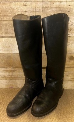 Equitector lange Reitstiefel schwarz Leder Stahlkappe Reißverschluss UK Größe 11 weites Bein