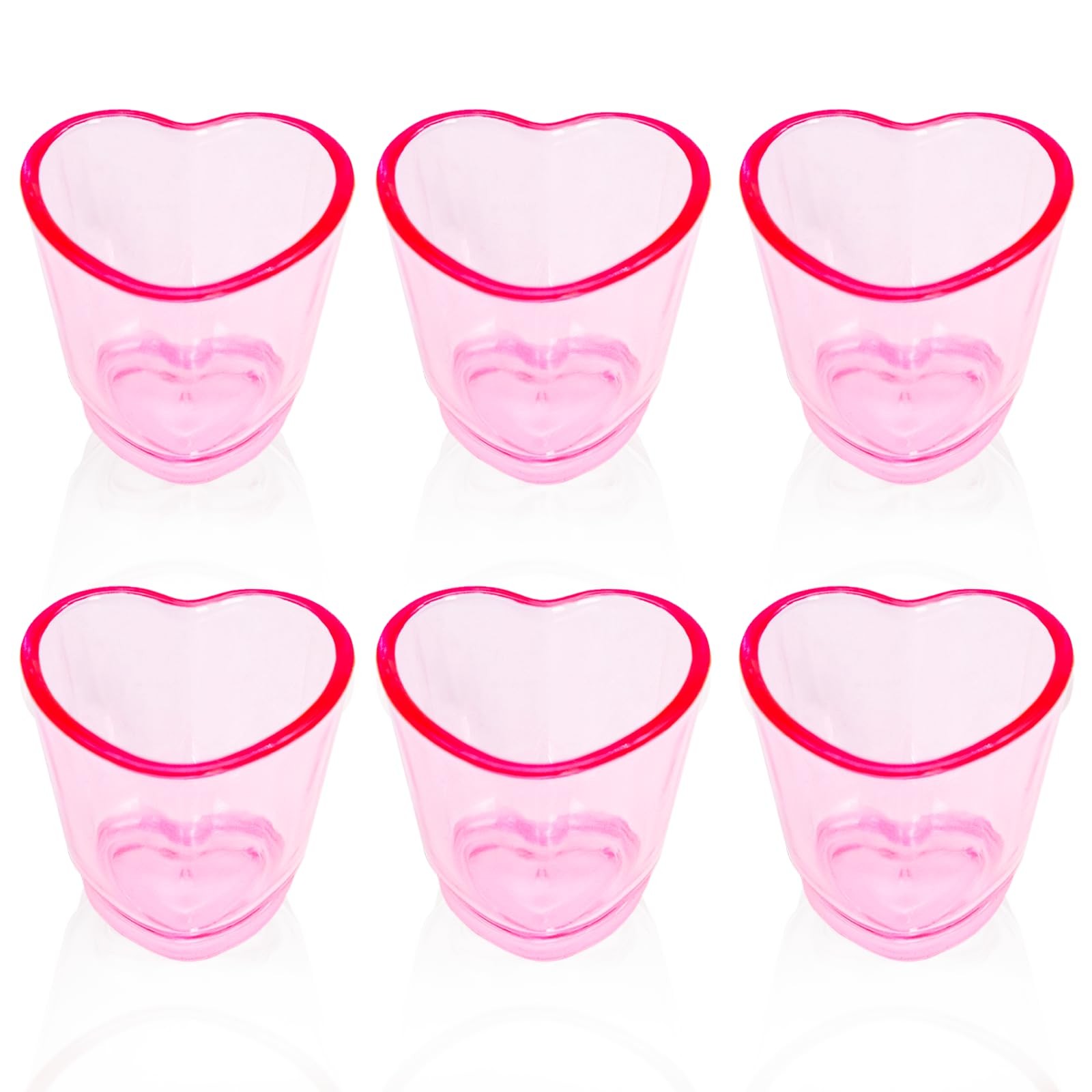 6 Stück Schnapsgläser Herz Kunststoff, Süßes Rosa Soju Gläser Set für Geburts...