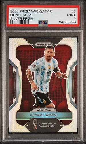 2022 PANINI PRIZM WORLD CUP QATAR #7 LIONEL MESSI SILVER PRIZM PSA 9 MINT
