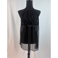 Black Sheer Mesh and Floral Lace High Neck Halter Babydoll Chemise Lingerie 1X
