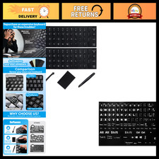 Universal English Keyboard Stickers - White Letters on Black Background, Full Si