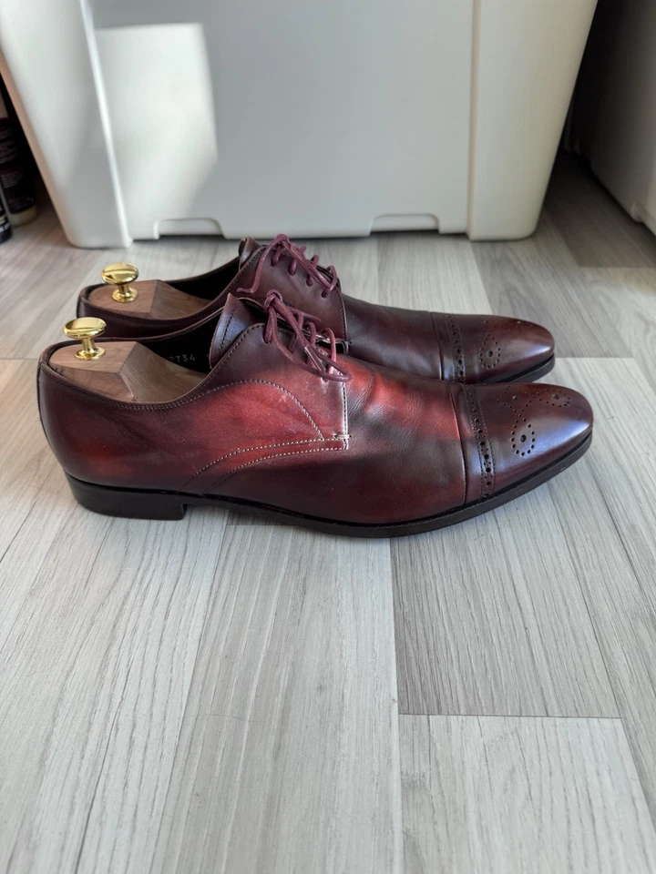 PRADA - Brown Burnished Leather Cap Toe Oxford Size 9US Dress Shoes Italy - Image 4 of 4