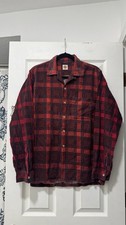 VINTAGE 60 S ALL COTTON DONEGAL LOOP COLLAR RED BLACK FLANNEL BUTTON UP Medium