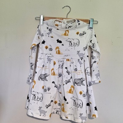John Lewis Babykleid Bio-Baumwolle 18-24 Monate Woodland Animal Print Langarm