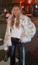 GIACCA PELLICCIA SINTETICA ZARAZW COLLECTION NERA ECRU NUOVA FW25/26 TAGLIA XS 4360/243