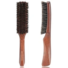 BRUSHZOO Hair Brush, Boar Bristle Brush for Women Men Short Thin Brown 