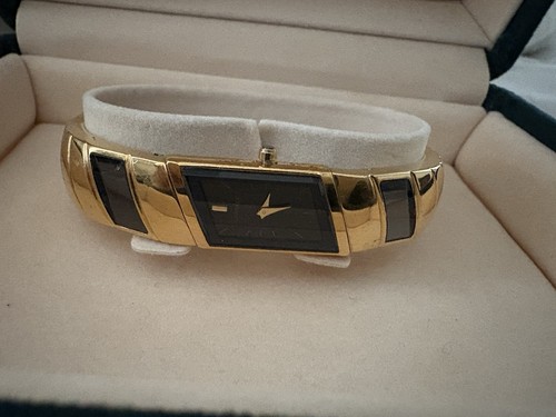 Lassale by Seiko Gold Tone Black Enamel Bangle Women’s Watch w/ Box